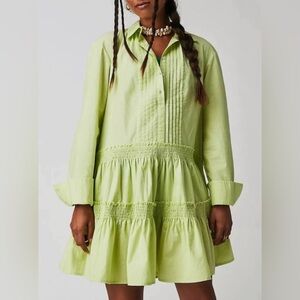 Free People Billie Pleated Tiered Mini Dress in lime glo size XS